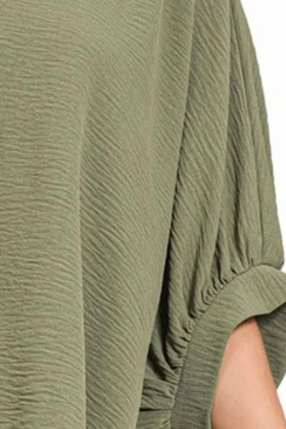 Sarah Express Women's Sage Green V-Neck Blouse | Puff Sleeve Oversized | Polyester | S/M-L/XL