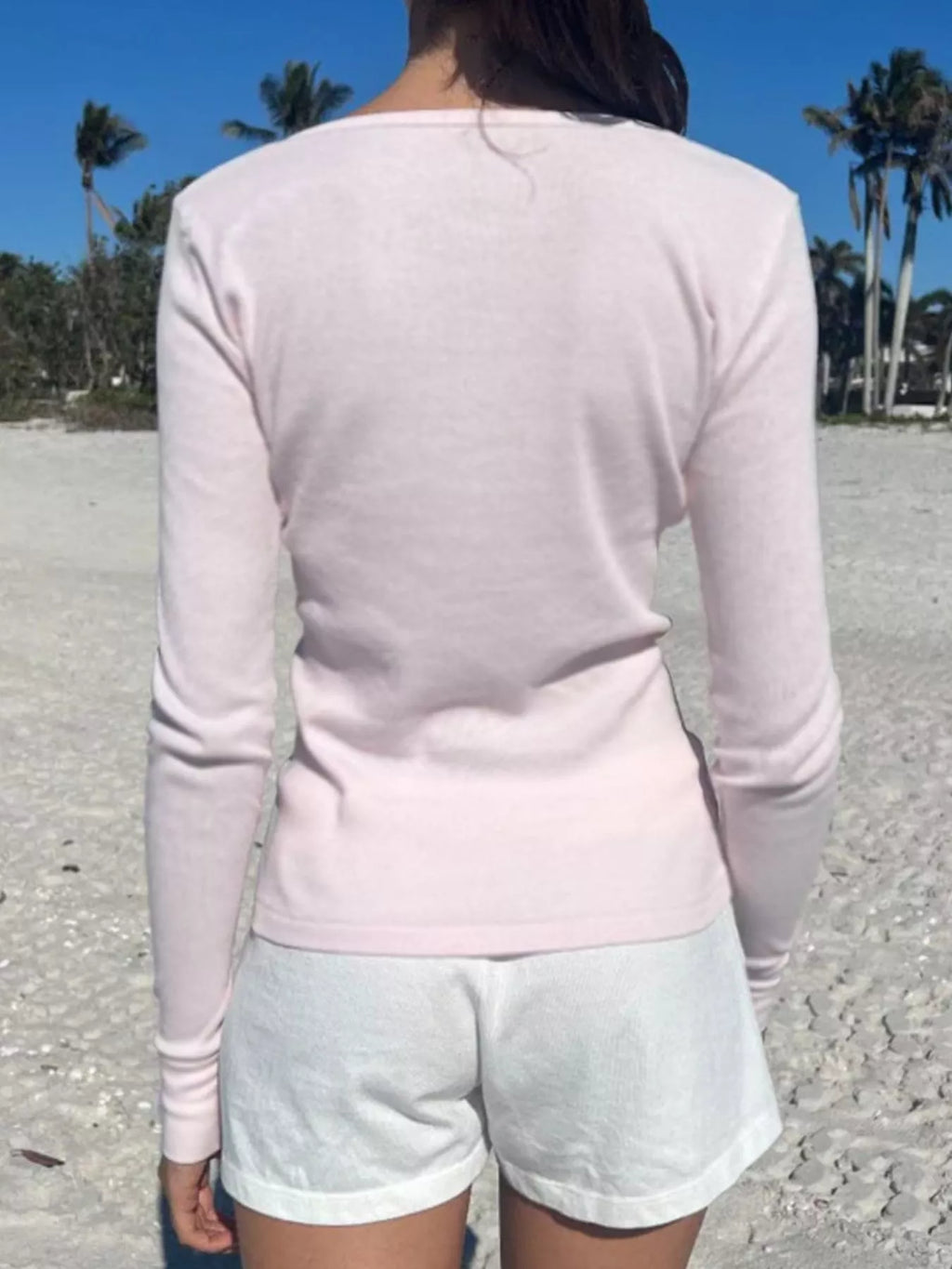 Sarah Express Women's Striped Long Sleeve Henley T-Shirt