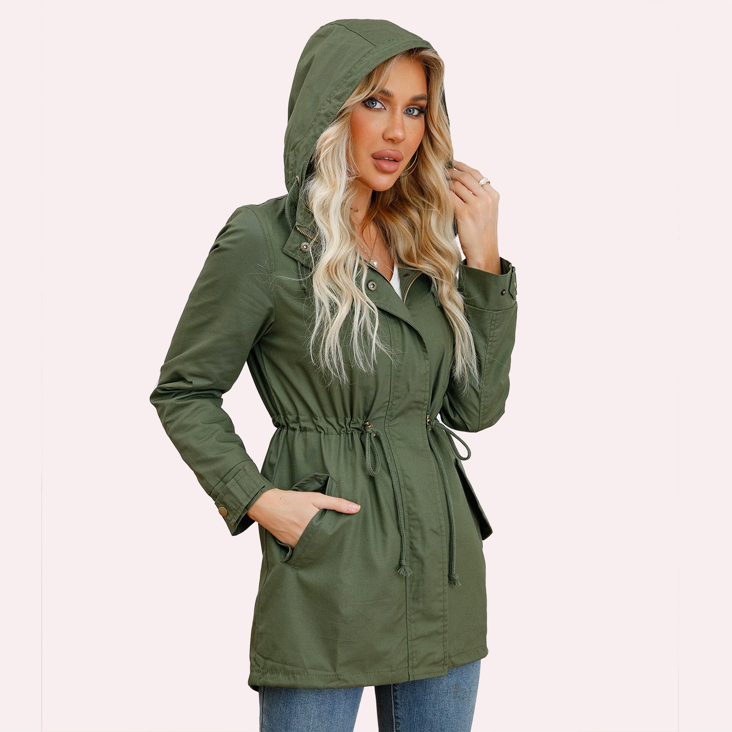 Sarah Express Women's Cotton Anorak Coat - Mid-Length Jacket with Pockets for Spring Fall