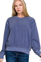 Sarah Express Women's Pigment Dye Fleece Pullover | Oversized Round Neck | Cotton Blend | S-L