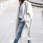 Women's Single Breasted Woolen Lapel Coat with Pockets Long Winter Jacket