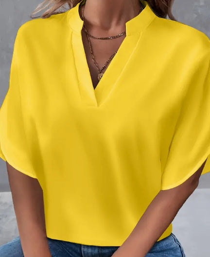 Notch Neck Blouse Split Sleeves Lightweight Summer
