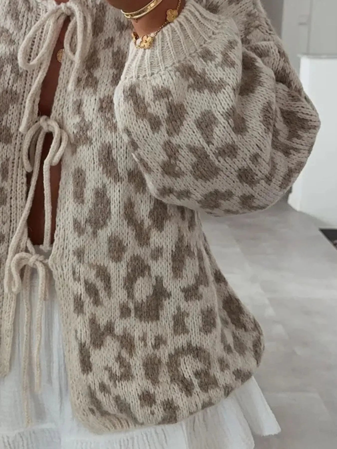 Sarah Express Women's Leopard Tie Front Cardigan