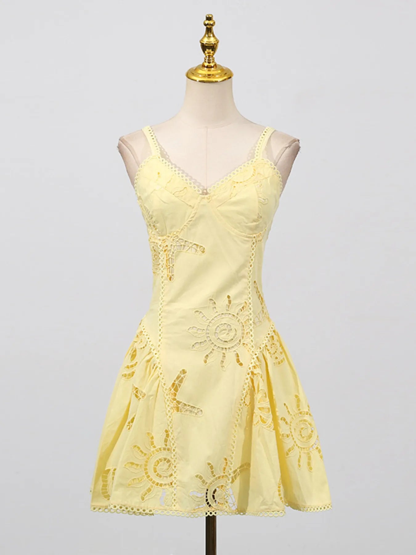 Sarah Express Women's Hollow Out Adjustable Strap Mini Dress Yellow