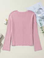 Sarah Express Women's Ribbed Knit Button Front V Neck Cardigan