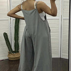 Women's Sleeveless Wide Leg Jumpsuit with Pockets Adjustable Strap Casual Summer Overall