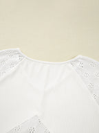 Sarah Express Women's Eyelet Embroidered Loose V Neck Long Sleeve Top