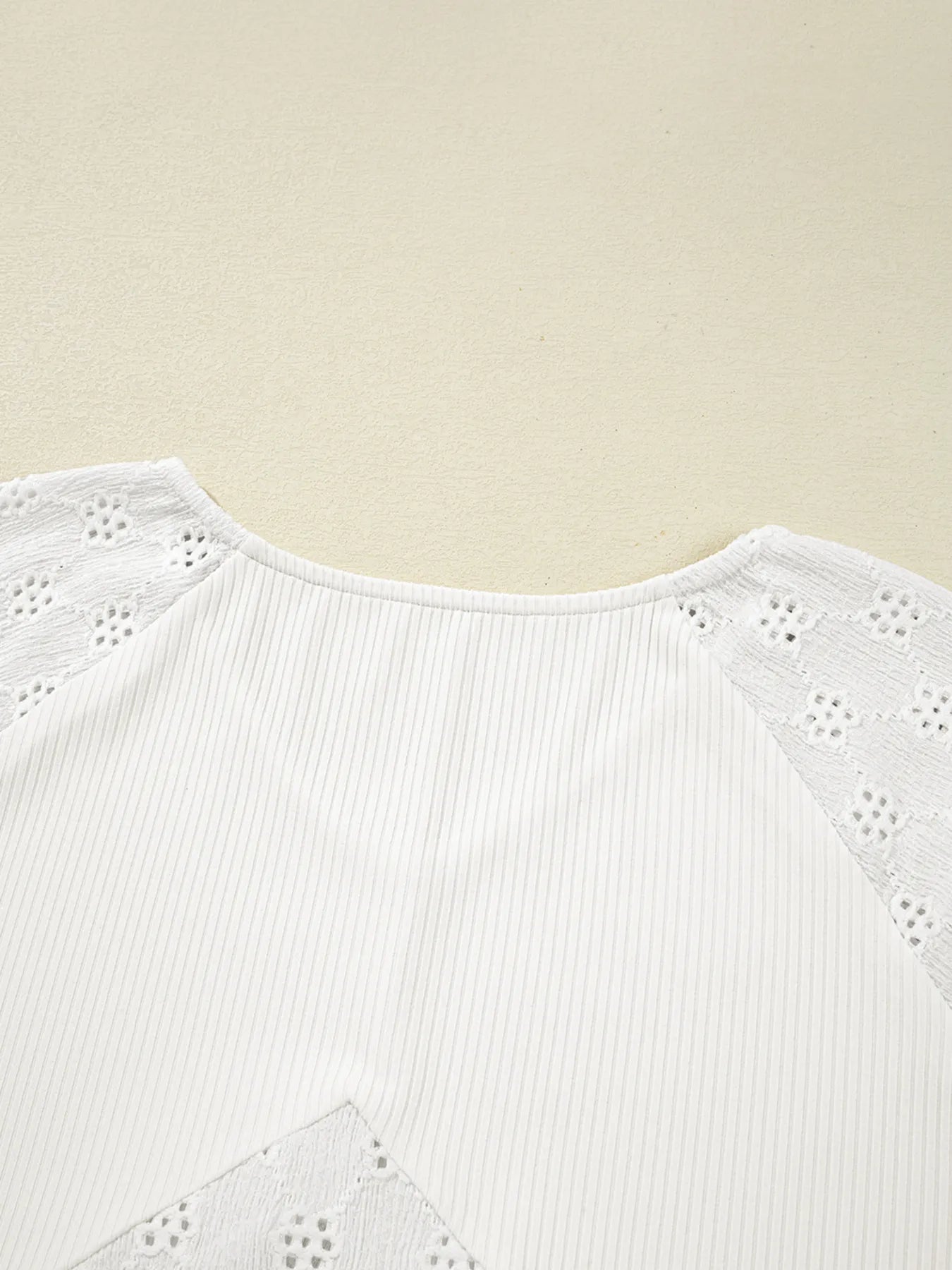 Sarah Express Women's Eyelet Embroidered Loose V Neck Long Sleeve Top