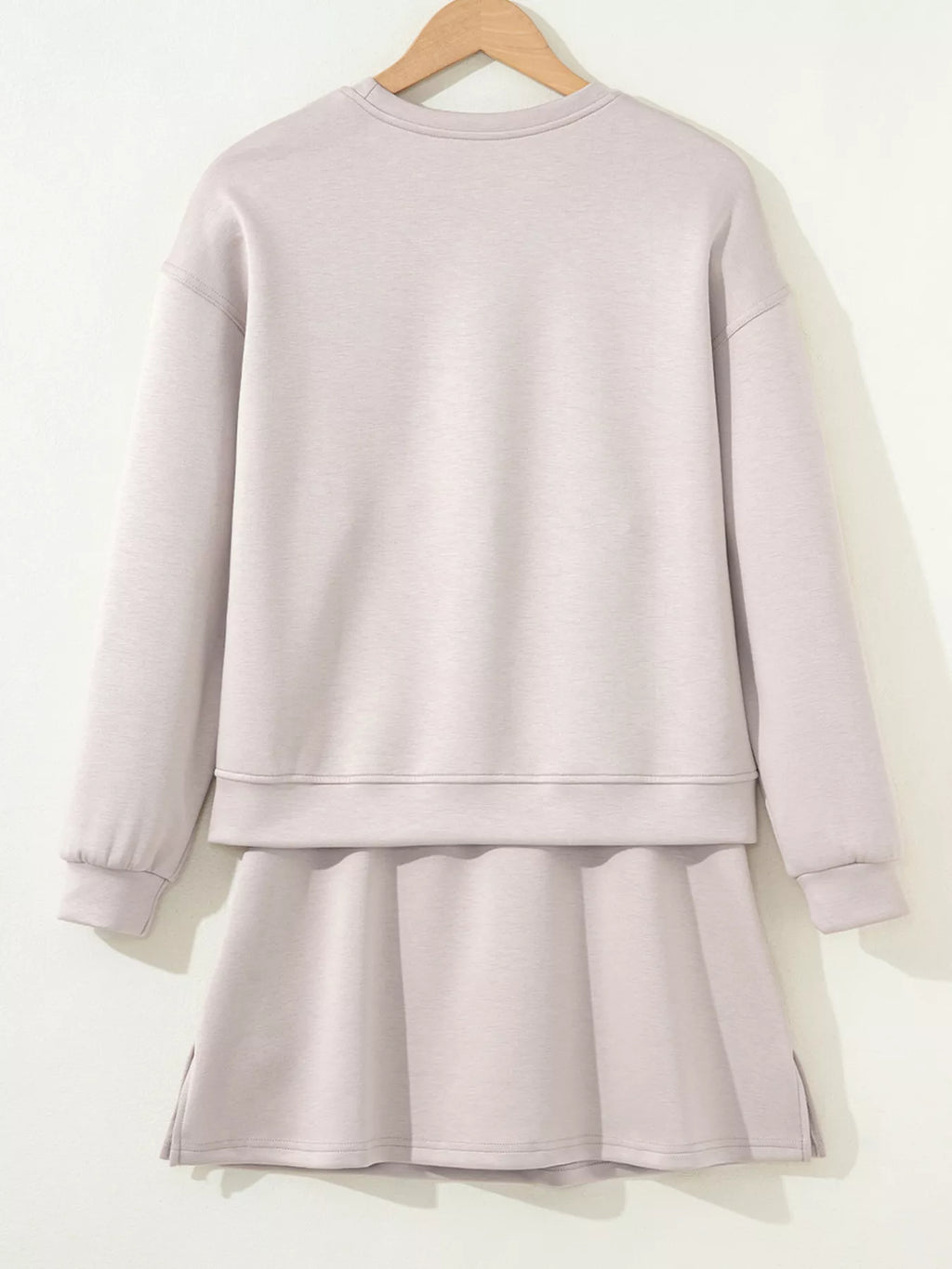 Sarah Express Women's Solid Color Drop Shoulder Pullover and Drawstring Mini Skirt 2pcs Outfit