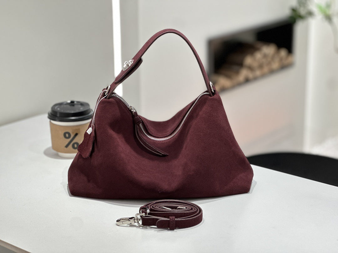 Sarah Express Genuine Leather Crossbody Tote Bag Wine Red Matte Leather