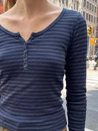 Sarah Express Women's Striped Long Sleeve Henley T-Shirt