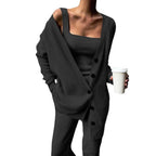 Knitted Three Piece Suit Set Cardigan Vest Pants Coordinated Outfit