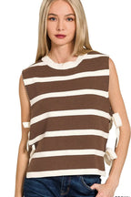 Side Tie Stripe Sweater Vest