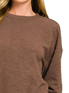 Sarah Express Women’s Slub Knit Lounge Set with Long Sleeve Top and Shorts