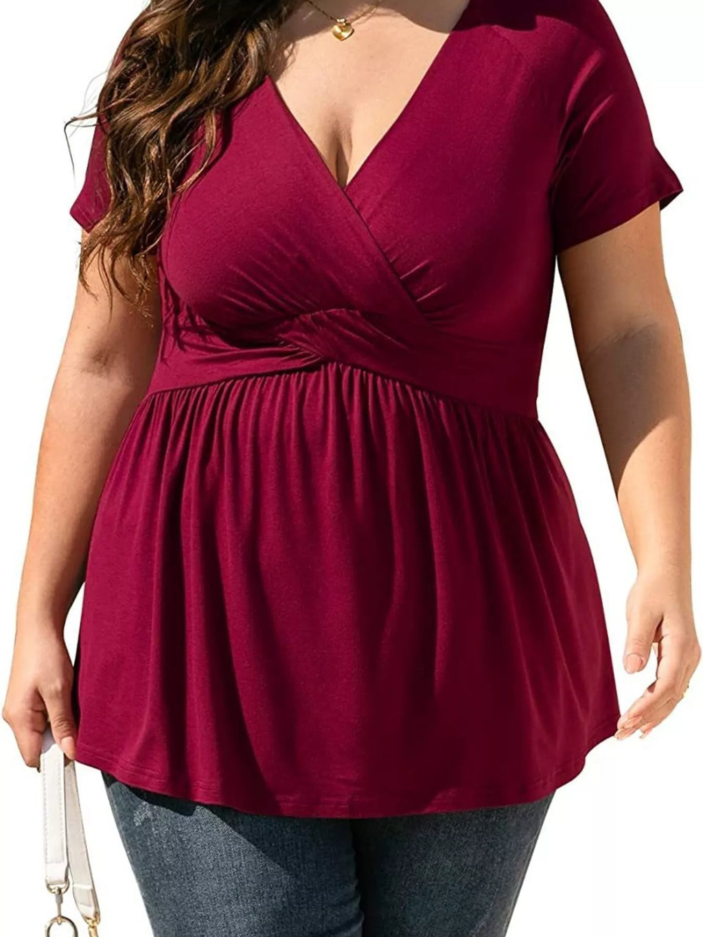 Sarah Express Women's Plus Size Surplice Short Sleeve T-Shirt