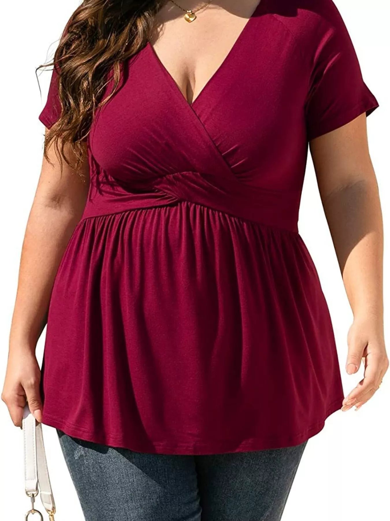Sarah Express Women's Plus Size Surplice Short Sleeve T-Shirt