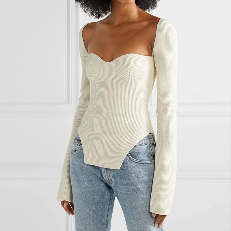 Women's Off-Shoulder Pullover Sweater - Long Sleeve Knit Top