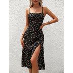 Polka Dot Suspender Maxi Dress with Split