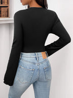 Sarah Express Women's Flower Round Neck Long Sleeve Bodysuit