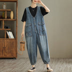 Women's Denim-Style Tank Top Jumpsuit - Summer Casual Cropped Ankle Length Sleeveless S-XL