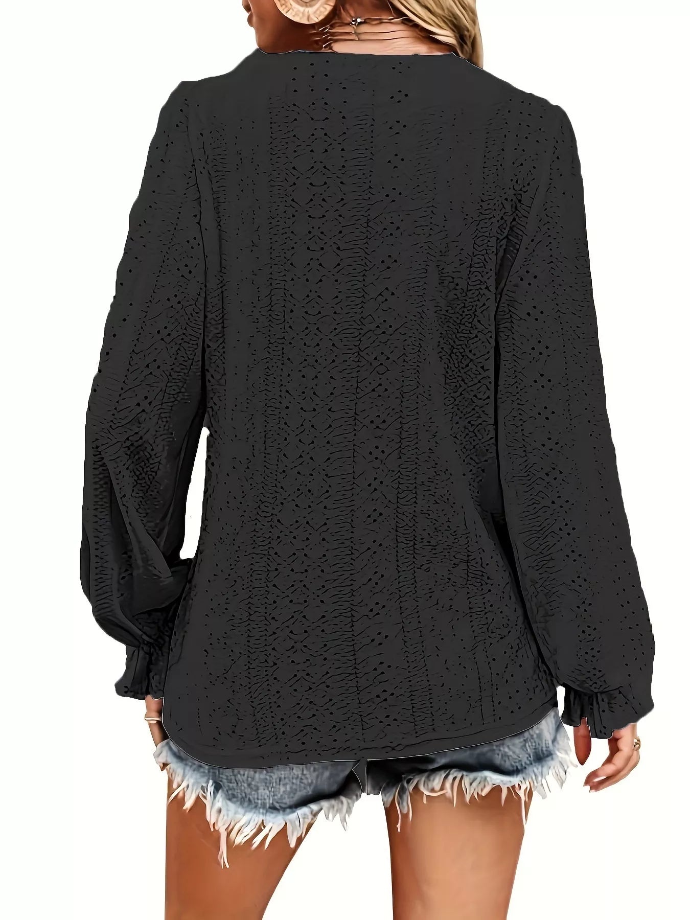 Sarah Express Women's Plus Size Eyelet V-Neck Flounce Sleeve Blouse