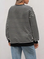 Sarah Express Women's Striped Round Neck Oversized Casual Sweatshirt