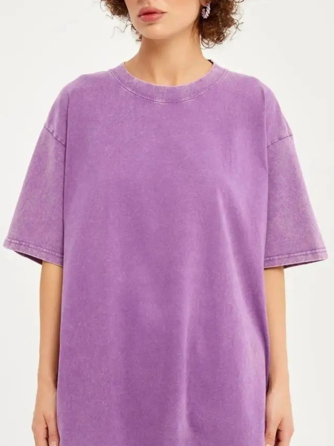 Sarah Express Women's Round Neck Short Sleeve T-Shirt - Oversized Basic Tee Purple