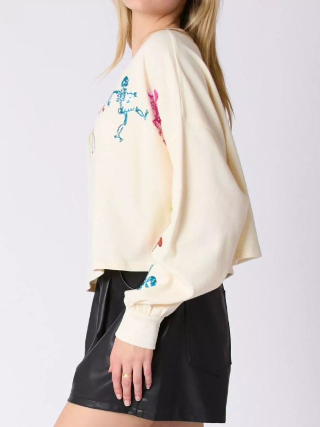 Sarah Express Women's Halloween Colorful Sequin Skeleton Sweatshirt