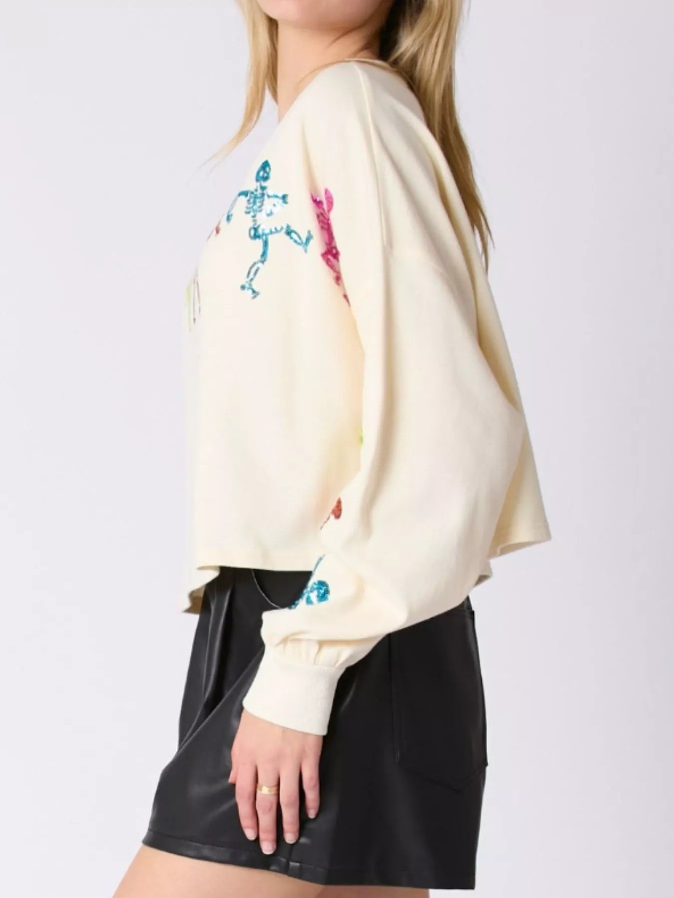 Sarah Express Women's Halloween Colorful Sequin Skeleton Sweatshirt