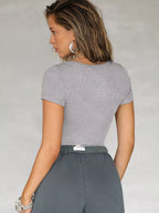 Sarah Express Women's Notched Short Sleeve T-Shirt