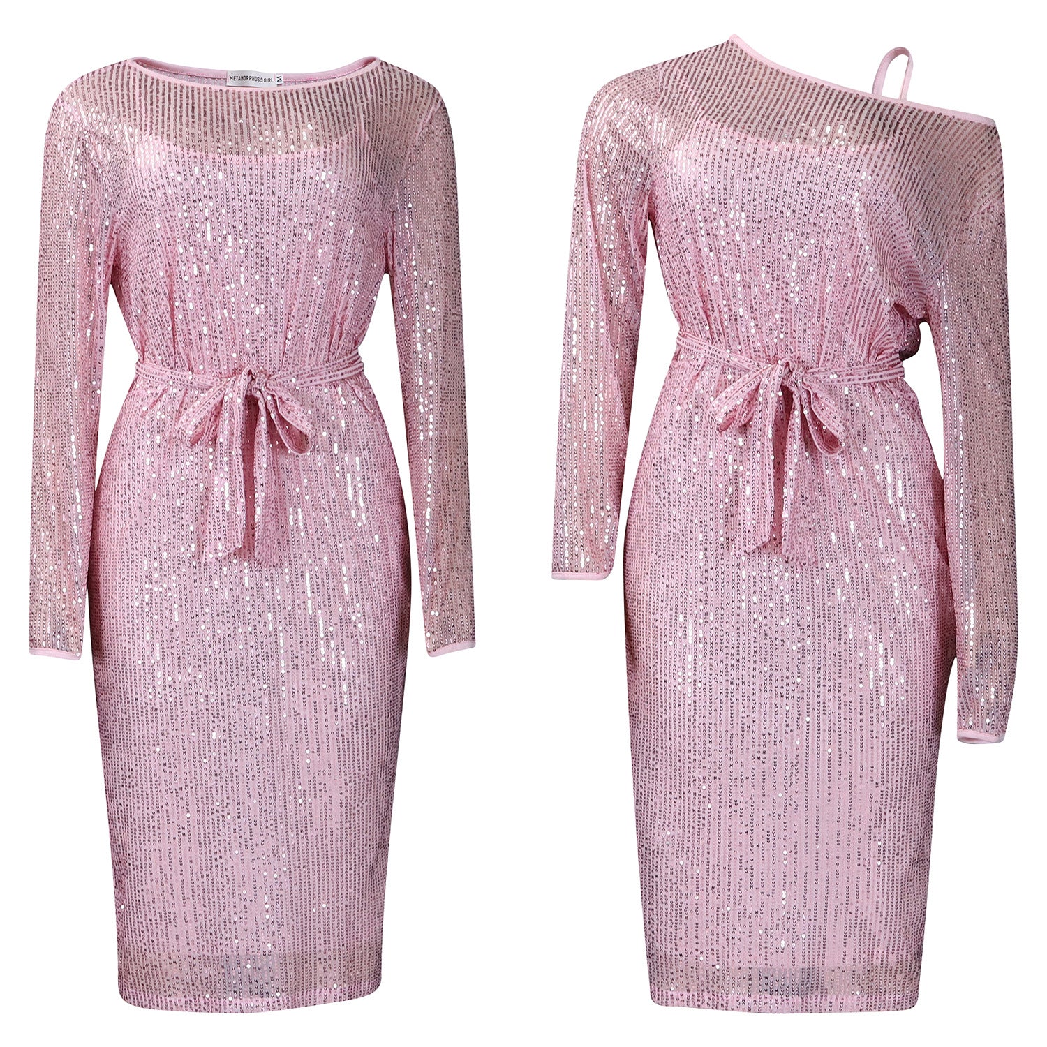 Women's Diagonal Collar Sequined Evening Dress Two-Piece Set