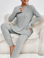 Women's Casual Cotton Two-Piece Matching Set Long Sleeve Top & Trousers
