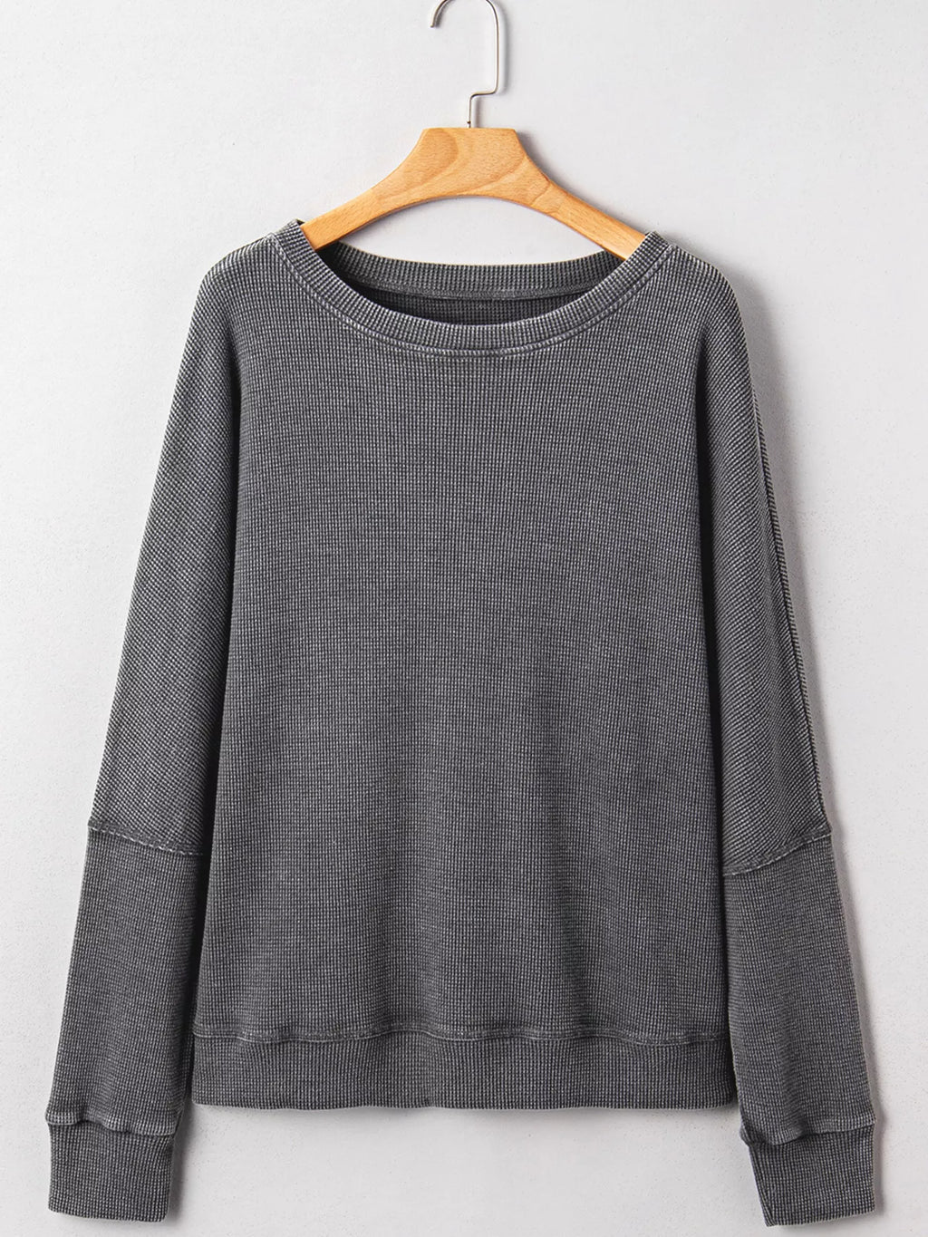 Sarah Express Women's Waffle Knit Patchwork Long Sleeve Oversized Sweatshirt