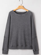 Sarah Express Women's Waffle Knit Patchwork Long Sleeve Oversized Sweatshirt