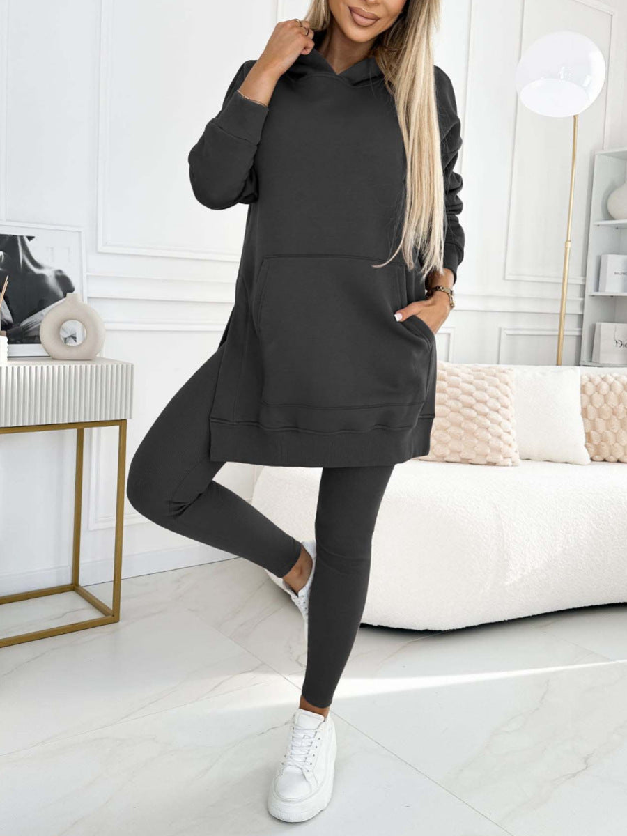 Women's Hooded Sweatshirt and Thickened Leggings Two-Piece Athleisure Set