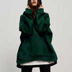 Women's Hooded Sweater Boyfriend Style Polar Fleece Loose Fit Pullover with Pockets