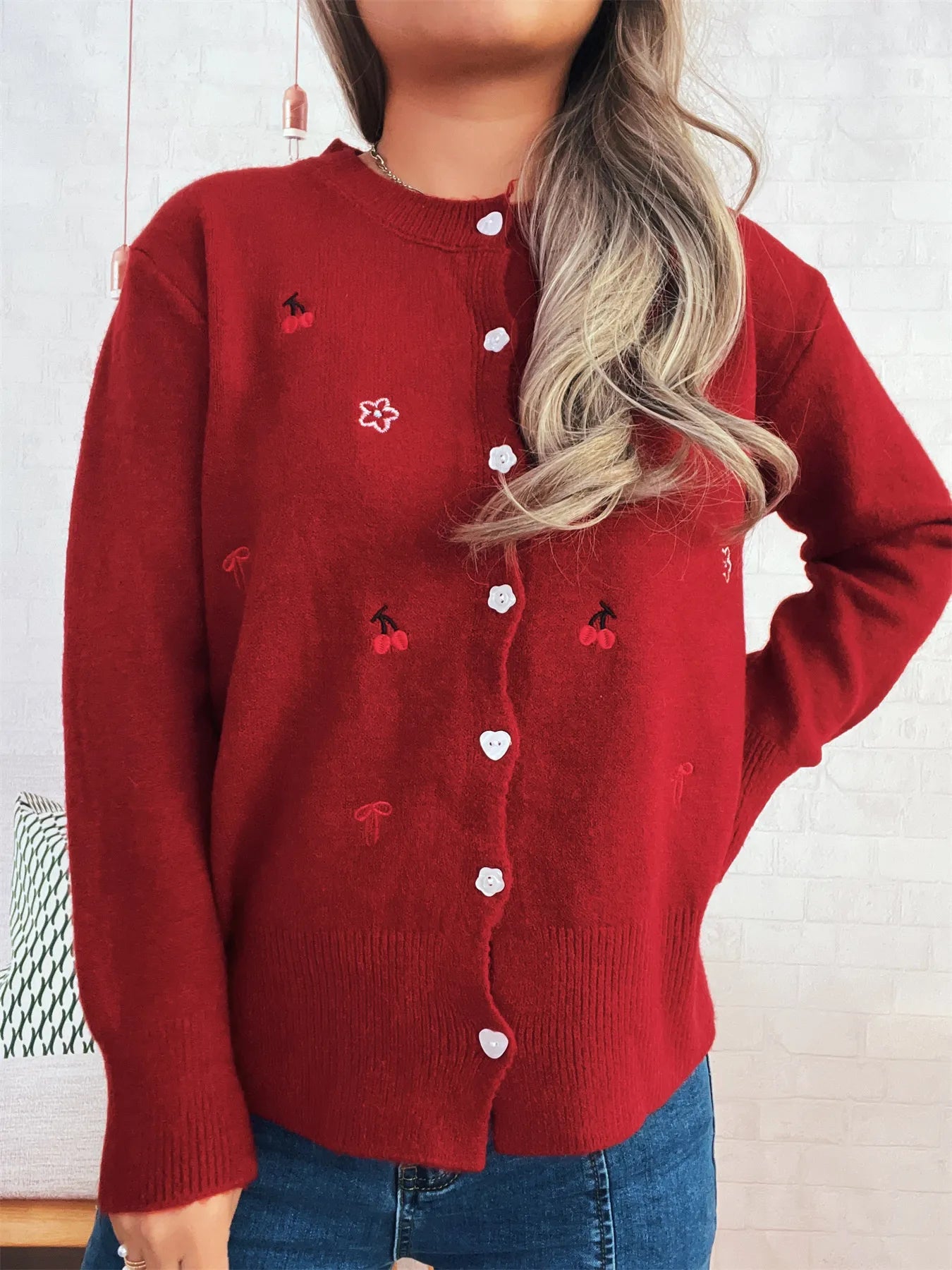 Sarah Express Women's Ribbed Button-Front Knit Cardigan