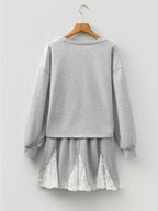 Sarah Express Women's Lace Patchwork Drop Shoulder Top and Drawstring Skort 2pcs Outfit