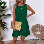 Ruffle Sleeveless Beach Dress Casual Summer Midi Dress