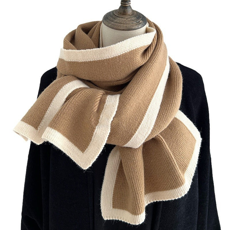 Women's Knitted Scarf Color Block Border Design Fall Winter Warm Accessory