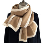 Women's Knitted Scarf Color Block Border Design Fall Winter Warm Accessory