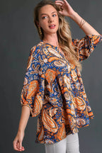 Sarah Express Women’s Paisley Boho Tunic Blouse with High-Low Hem