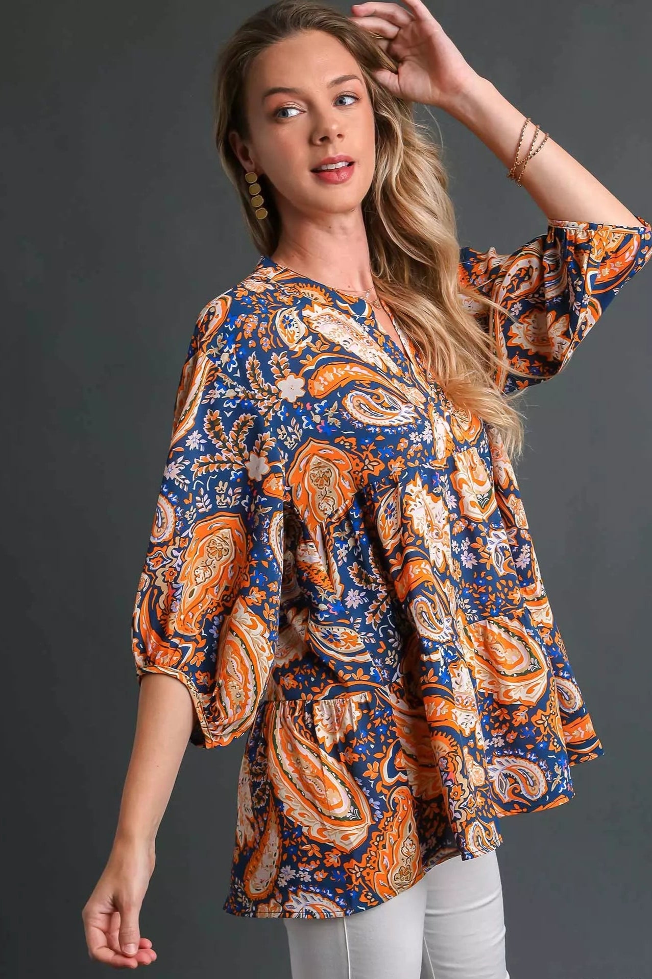 Sarah Express Women’s Paisley Boho Tunic Blouse with High-Low Hem
