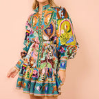 Women's Animal Print Button Front Shirt Dress Long Sleeve Casual Cardigan Style