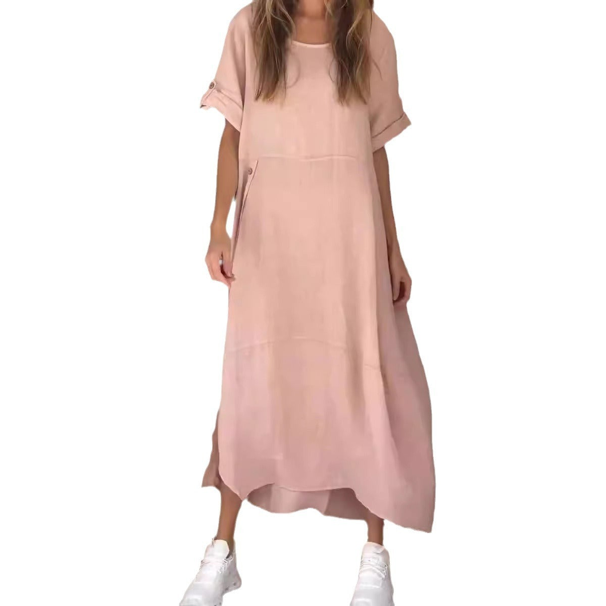 Women's Loose Cotton Linen Maxi Dress Short Sleeve Casual Relaxed Fit