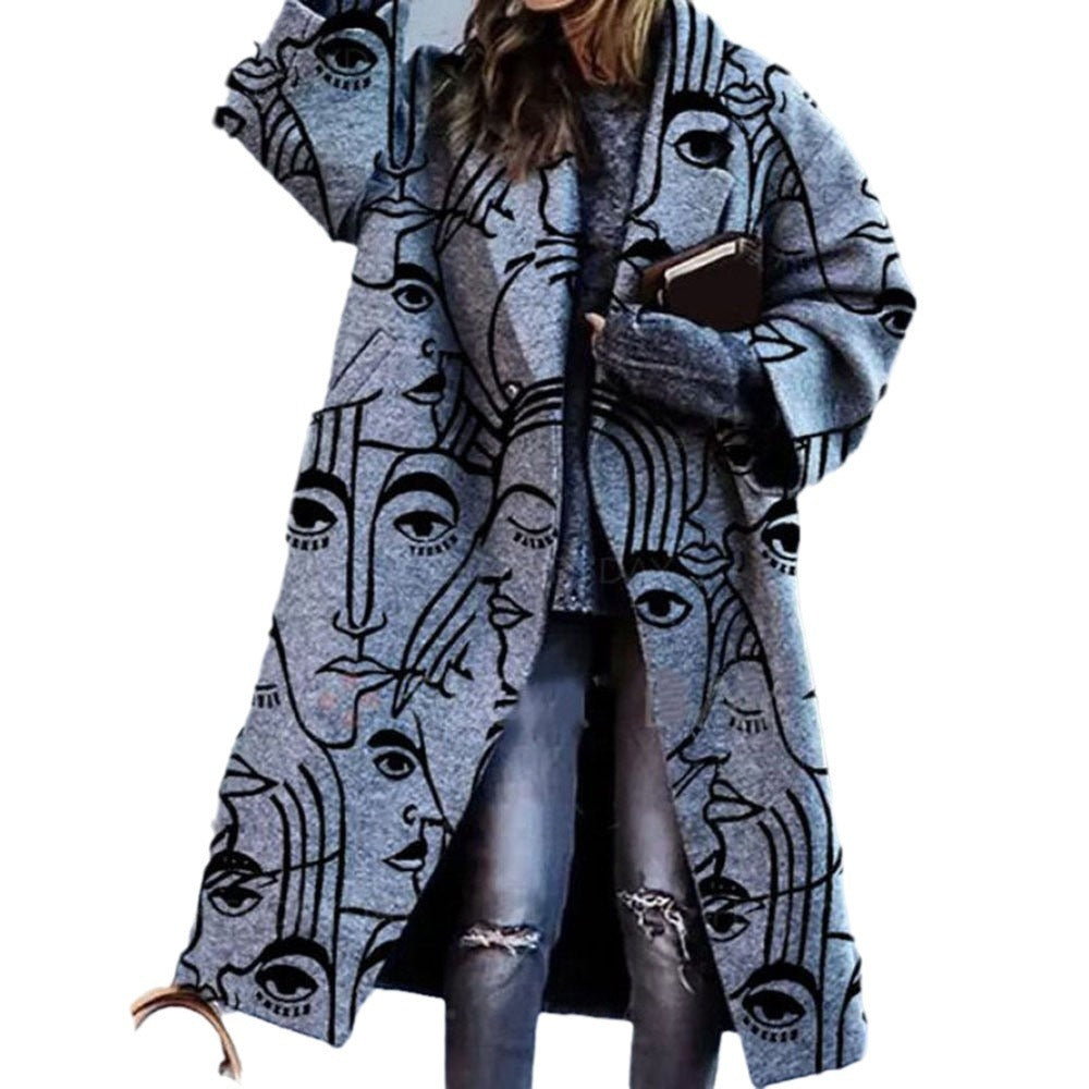 Women's Plaid Print Long Sleeve Coat Loose Fit Outerwear