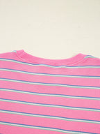 Sarah Express Women's Stripe Textured Knit Round Neck Puff Sleeve Top