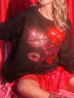 Sarah Express Women's Lips Round Neck Dropped Shoulder Sweatshirt