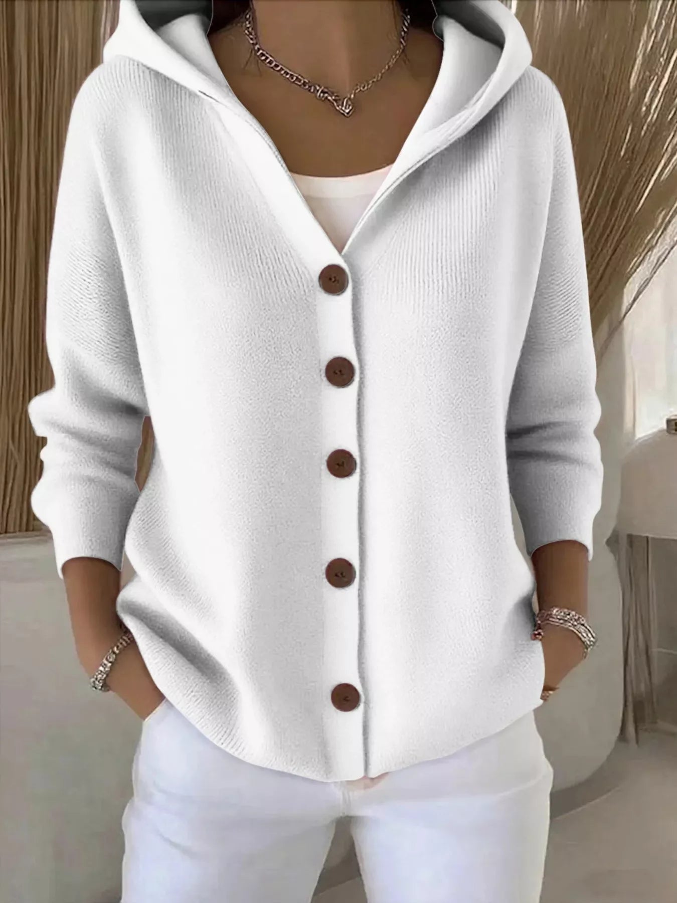 Sarah Express Women's Hooded Button-Front Soft Knit Cardigan Plus Size White