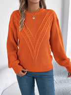 Sarah Express Women's Openwork Round Neck Sweater